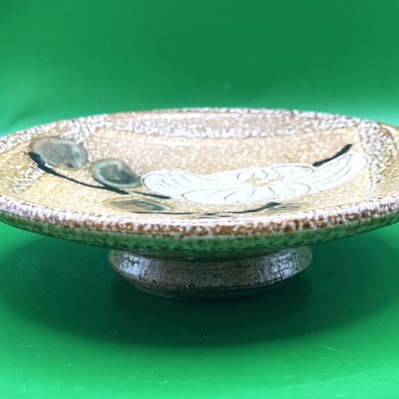 Artisan Made Pottery Ring Dish Trinket Tray Hand Painted Floral Flower Signed - Picture 2 of 11